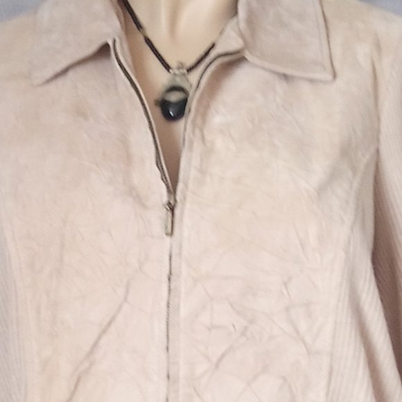 COLDWATER CREEK Beige Leather Zip Up Jacket Coat M - Picture 2 of 5